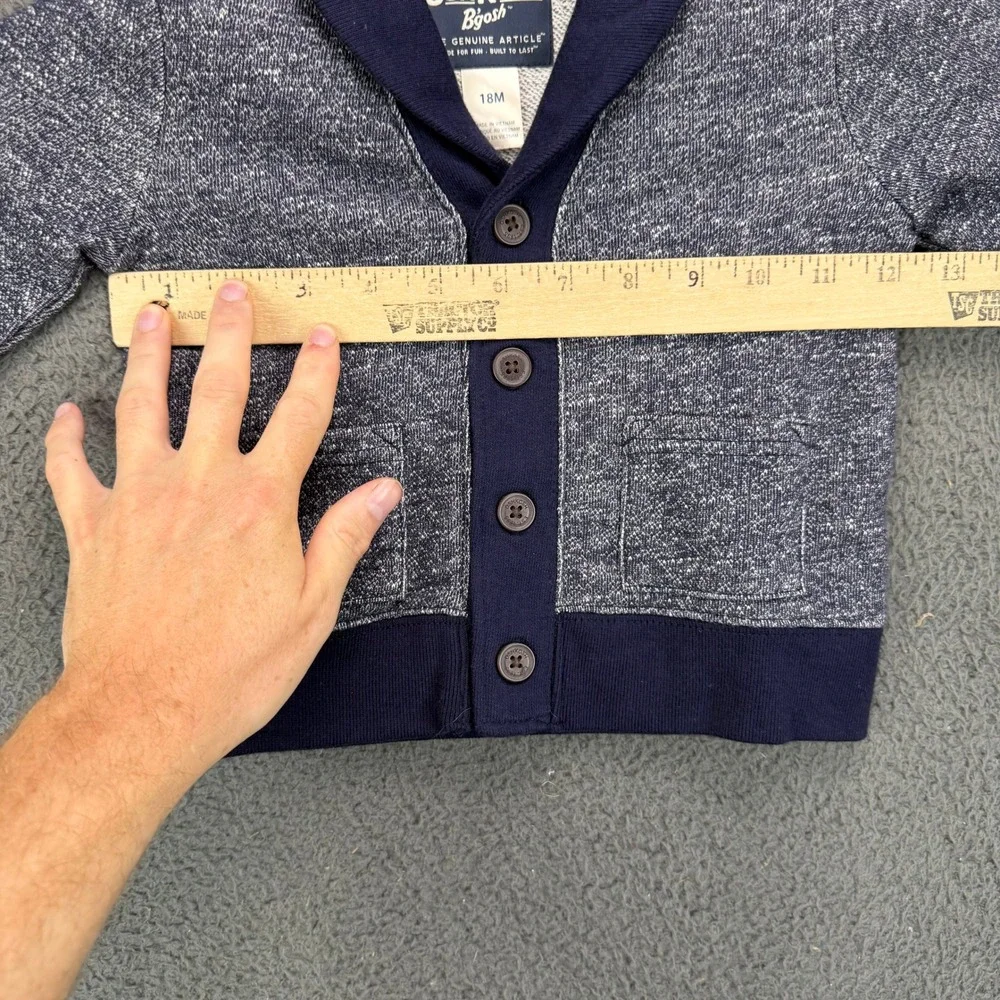 OshKosh‎ B'gosh Toddler Boys Navy Blue Marled Shawl Collar Cardigan Sweater 18M
